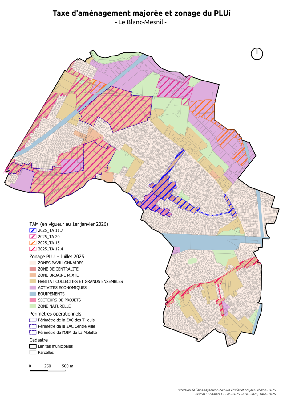 Carte des TAM et zonage du Blanc-Mesnil